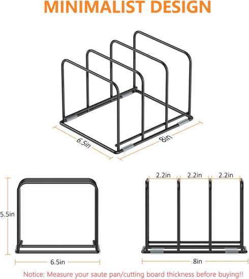 Kitchen Cabinet Organizer, Steel Cookware Holder, Divided Holder with 3 Slots for Skillets Baking Tray and Chopping Board Rack - Pan Holder Storage (2.2 Inch Width Slots)