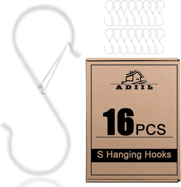ADIIL 16 Pcs S Hooks for Hanging, Heavy Duty Metal S Shaped Closet Hooks for Plants Kitchen Utensils Bags
