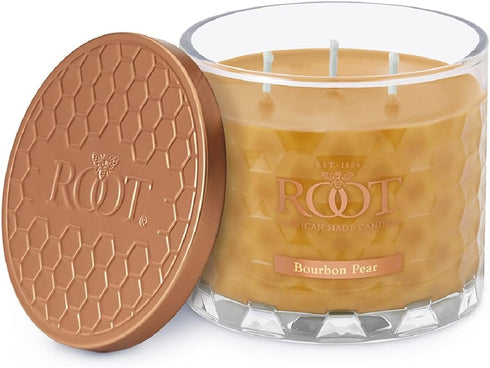 Root Candles Fall Scented 3-Wick Candle, 12-Ounce Bourbon Pear in Honeycomb Glass