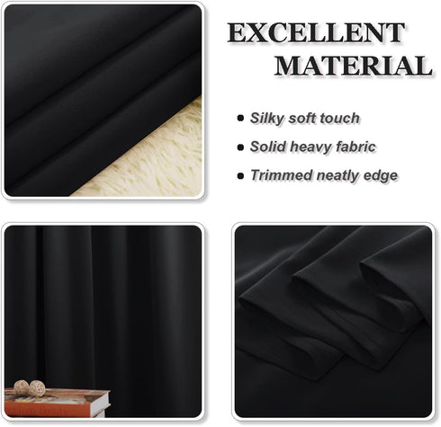 PONY DANCE Black Short Length Curtains for Kitchen, 2 Pieces, Solid Half Window Tiers, 29 x 24 inches
