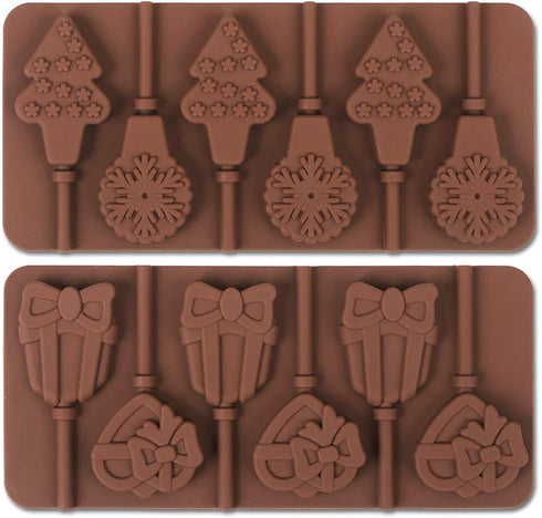 6 Cavity Silicone Lollipop Mold, Christmas Candy Mold, Round, Stars & Hearts, Bowknots, Smile Faces Shape, 5 PCS, 130