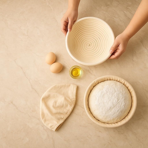 Saint Germain Bakery (9 inch) Premium Round Bread Banneton Basket with Liner - Perfect Brotform Proofing Basket