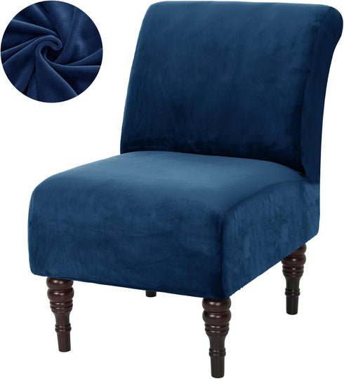 XIAROGEE Armless Armless 1) Velvet Accent Chair Cover, Soft Stretch Accent Chair Slipcovers Without Arms Removable