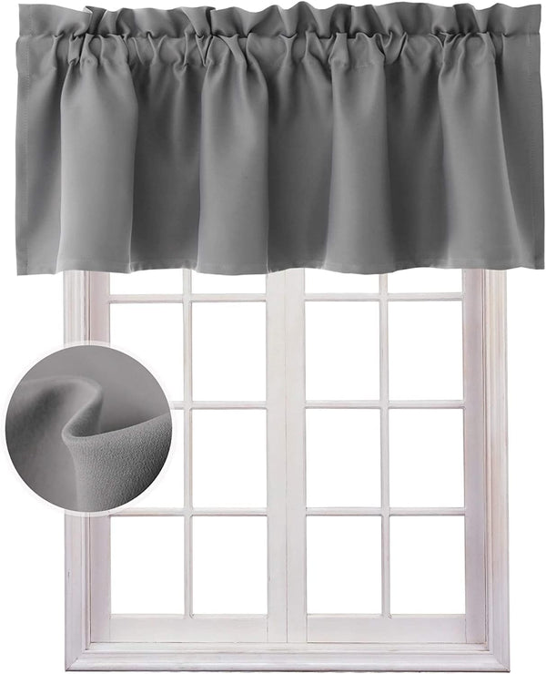 Hiasan Valance Curtains for Kitchen, Blackout Thermal Insulated Solid Window Curtain Valance, Grey, 42 x 18 Inches