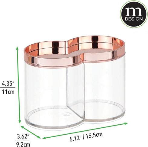 mDesign Plastic Canister Jar Organizer Set with Storage Lid - Clear/Rose Gold Lumiere Collection for Bathroom/Restroom