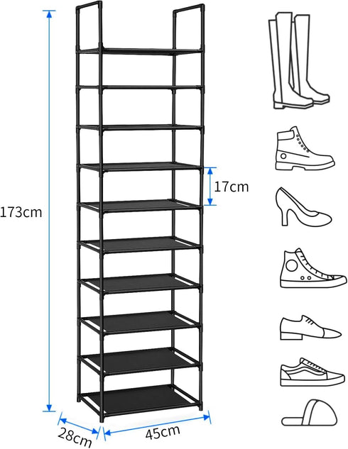 UrMsun 10-Tier Closet Shoe Rack,Space Saving Shoe Storage Tall Shoe Rack Organiser Shelf Non-Woven Fabric Shoe Tower