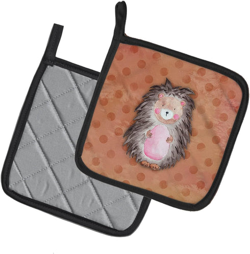 Caroline's Treasures BB7378PTHD Pair of Polkadot Hedgehog Watercolor Pot Holders - 7 1/2 x 7 1/2 Heat Resistant