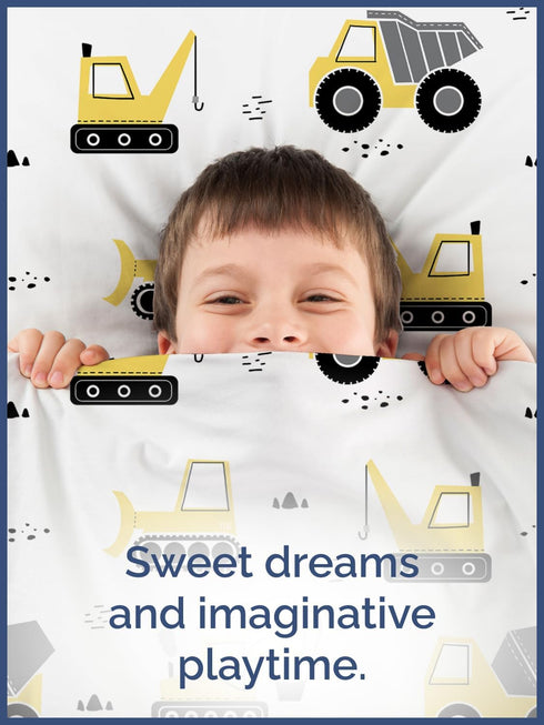 4 Set Set Kids Queen Size Construction Bed Sheets - Piece Car Microfiber Sheet - Excavator Themed Bedding - Soft, Cute