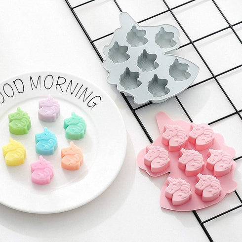 2-Pack Silicone Molds Set for Making Unicorn Head Small Soap Chocolate Candy Gummy Baking Cake Jello Jelly Wax Crayon