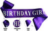 Birthday Girl Sash - Purple Satin Silver Iridescence Glitter Foil Sash for Women's Birthday Party Decorations