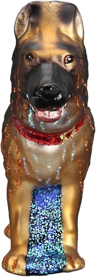 Old-World Christmas Glass Blown Ornament, Variety Animal Collection (German Shepherd, 12212) with S-Hook