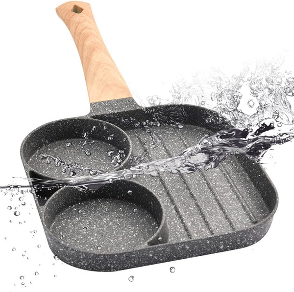 JUSTUP Nonstick Egg Frying Pan, 3-in-1 Divided Grill Frying Pan, Heat Resistant Handle for Breakfast Cooking