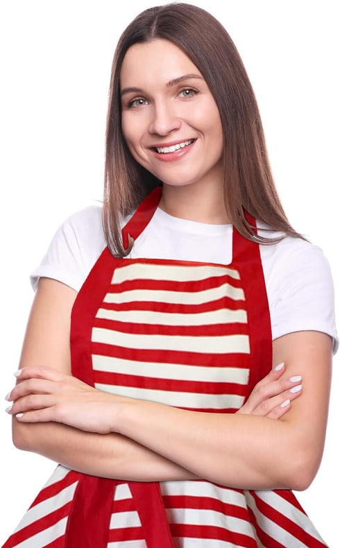 Cute Lovely Violet Mist Retro Aprons for Women, Girls, Vintage 50s Red Striped Kitchen Ruffle Apron, Christmas Gift