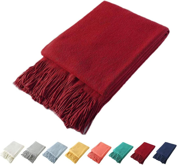 Homiest Decorative Knitted Throw Blanket with Fringe, Lightweight Blanket Acrylic Knit Blanket, Soft