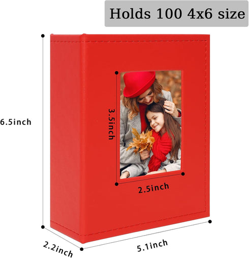 Small Photo Album, 4x6 100 Pockets Leather Cover Picture Book Holds 4x6 Photos for Wedding, Baby, Family, Graduation