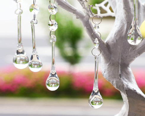 10pcs 5.3" H&D Crystal Raindrop with Octagon Beads Chandelier Prisms Pendants Lamp Curtain DIY Suncatcher Parts (Clear)