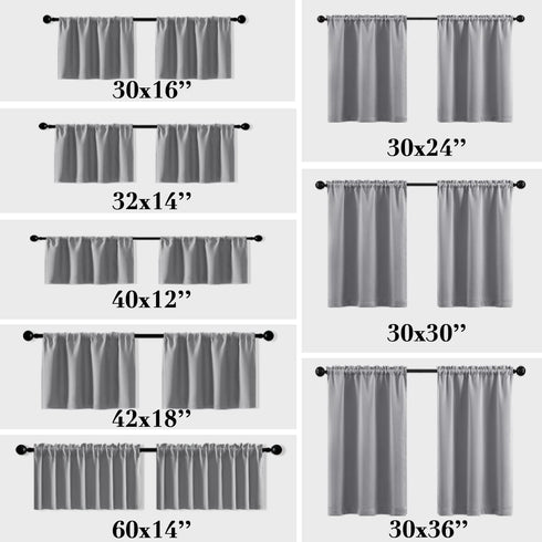 XTMYI Waterproof Blackout Fabric 14 Inch Valances for Windows 2 Pack, Light Grey