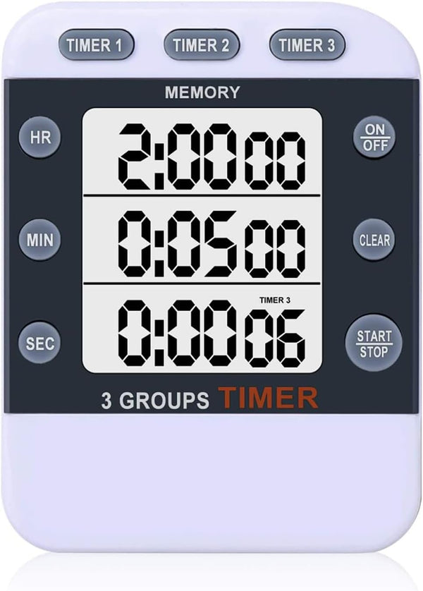Digital Dual Kitchen Timer for Cooking, 3 Channels Count Down/up Multi Timers, Large-Display Adjustable Alarm Volume