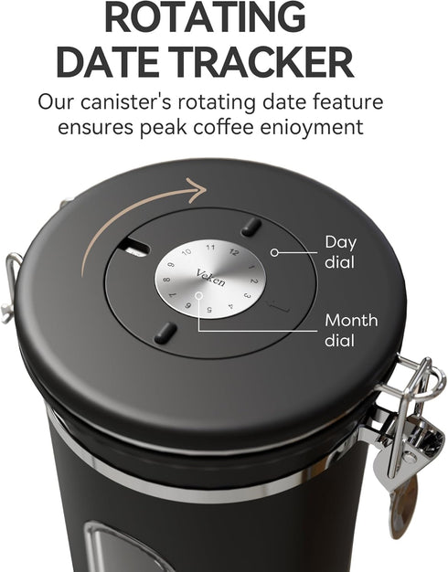 Veken Coffee Canister with Window, Airtight Stainless Steel Storage Container for Coffee, Beans, and Tea