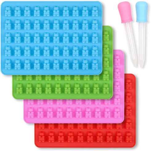 homEdge Silicone Gummy Bear Candy Molds - Set of 4 Packs Non Stick Food Grade Chocolate Gummy Mold with 2 Dropper -