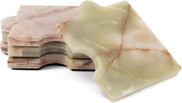 Handmade Marble Puzzle Coasters Set of 4 Green Onyx Stone 4 Inch
