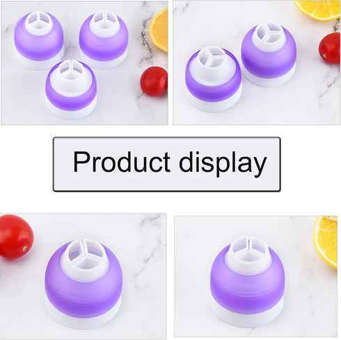 2 Pack Piping Tips, Three-Hole Converter Pastry Bag, Purple Russian Nozzle Decorating Kit for Cupcake Icing