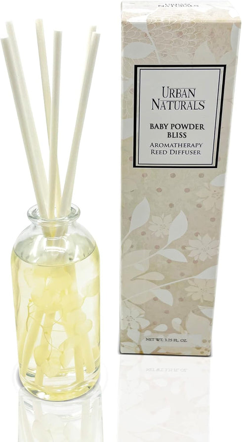 Set Urban Naturals Baby Powder Bliss Reed Diffuser | Made with Essential Oils & Real Botanicals | Powdery Floral Notes