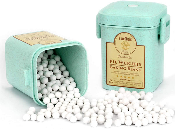 Ceramic Pie Weights Reusable, 10mm Baking Beans with Wheat Straw Container for Pie Crust