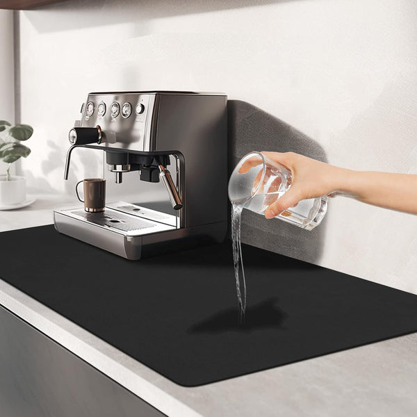 Dish Drying Mats for Kitchen Counter, Waterproof Coffee Mat Under Sink for Countertop Accessories (Black, 12"*19")