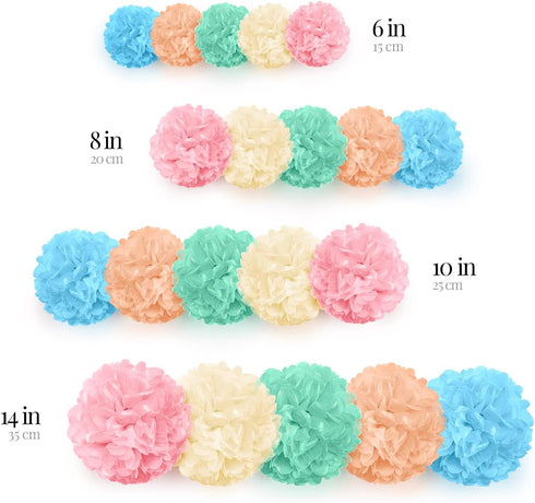 Pastel Tissue Paper Pom Poms, Hanging Paper Flowers for Rainbow Birthday Decorations, Baby Shower Decor, Easter Party