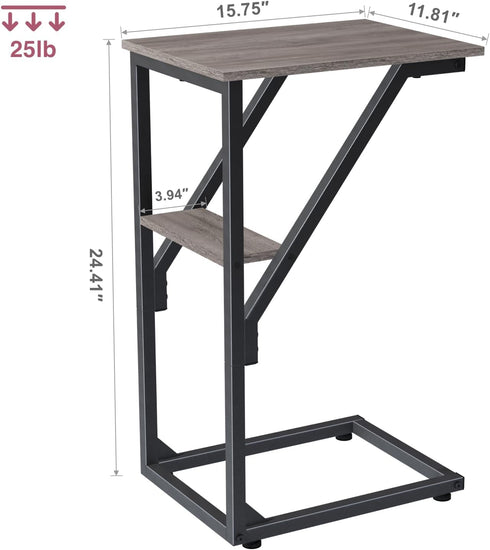 NEFROM ET-D-GY1 C-Shaped End Table, Small Couch Side Table, Sofa TV Tray Table for Living Room, Bedroom, Bedside
