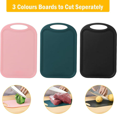 Cutting Coards for Kitchen,3 Piece Plastic Cutting Board Set, Chopping Board with Juice Grooves Carrying Handle by HMDZMR