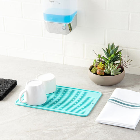 Restaurantware Small Countertop Drying Mat, 11.8 x 7.9 Inch, Food-Grade Dish Drainboard with Ribbed Design