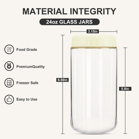 24oz 8 SHOWIN Overnight Oats Containers with Lids, Glass Jars with Lids pcs, Milk White, Wide Mouth Mason jars