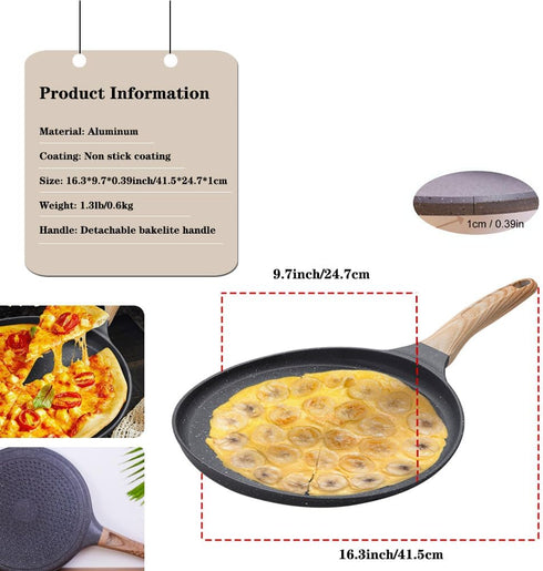 Crepe Pan 9.5-Inch, Pancake Pan, Nonstick Frying Pan with Detachable Handle, Granite Coating Flat Pancake Pan, Perfect for Corn Pancake, Omelette, Steak, and more, All Stove Compatible by Unoschrim