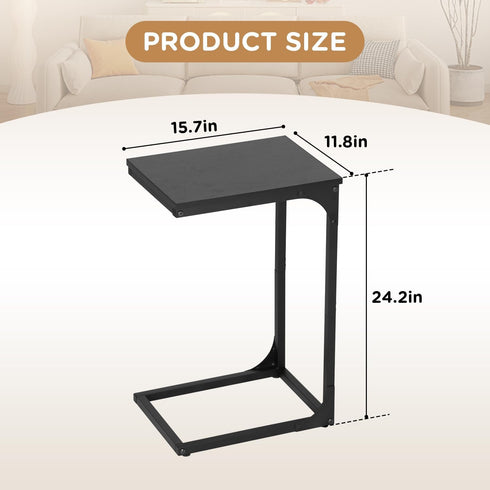 PayLessHere C Shaped End Table with Adjustable Feet,Small Side Table for Couch,Sofa Table with Metal Frame for Living