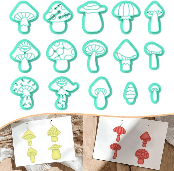 ACRNIGHEET Mushroom Clay Cutters - 15pcs 3D Clay Cutters for Polymer Clay,