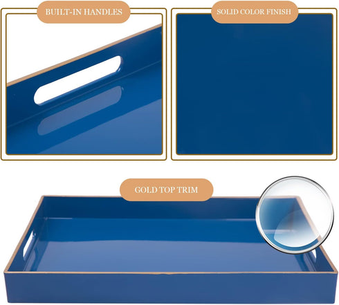15.7 11.8 1.57" MAONAME Royal Blue Serving Tray with Handles, Rectangular Decorative Tray, Modern Coffee Table Trays