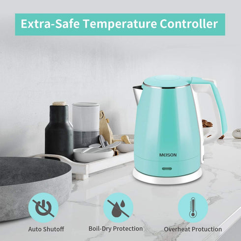 Electric Kettle (BPA Free), Double Wall Water Boiler Heater, 1.5L Stainless Steel Coffee Pot