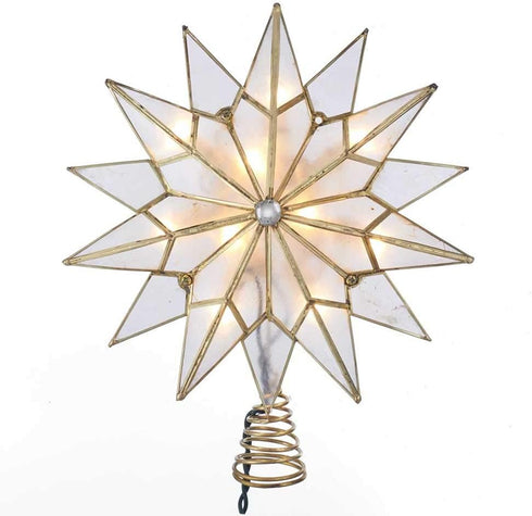 Kurt S. Adler UL3141 9.84" Brass Plated 7-Point Double Tip Capiz Star Tree Topper with Center Gem