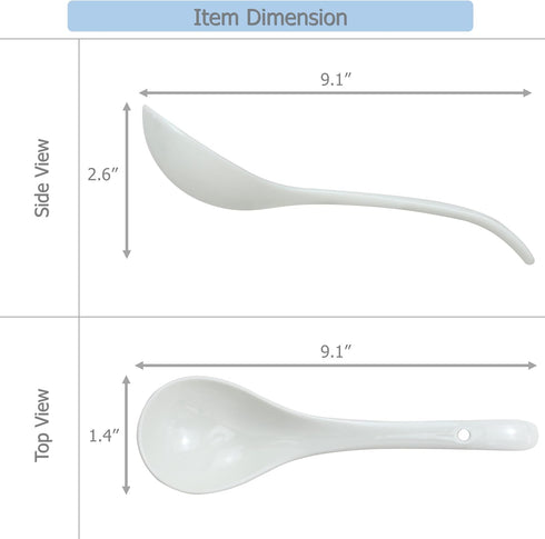 2 Pack Porcelain Serving Spoon Soup Ladles - 9 Inch Long for Serving, Cooking, Mixing Stews, Noodles, Rice