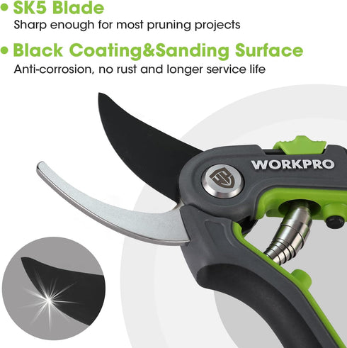 WORKPRO Bypass Pruning Shears, 8’’ Stainless Steel Gardening Hand Pruner with Sharp SK5 Steel Blades