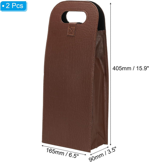 PATIKIL 2 Bottle Wine Gift Bag, 2 Pack Wine Bag Reusable Leather Wine Tote Carrier for Wine Bottles Portable Champagne Gift Bags for Picnic Party Wedding, Brown-2