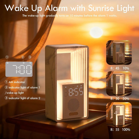 9 Dimmable Snooze,USB WILIT Digital Alarm Clock, Sunrise Alarm Clock with Nightlight, Sleep Aid Sounds, White Noise