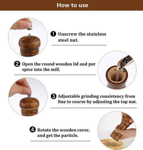 ouktor Set, (5.5inch) Salt and Pepper Grinders Manual Wooden Salt and Pepper Mills Shakers, Ceramic Rotor with Strong