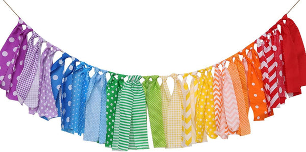 Rainbow Background Banner for Party Decor - Colorful Striped Garland Fabric, Birthday