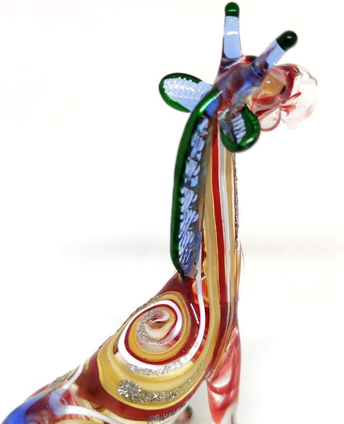 Giraffe Miniature Figurine, Hand Blown Glass Animal Sculpture, Tiny Collectible Art Gift for Home Décor (3.5" Multi-Red)