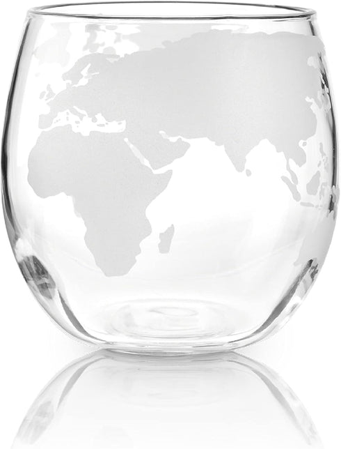 Set of 2 Viski Globe Glass Whiskey Tumblers, 10 oz, Etched Glass Whiskey Enthusiast Gift and Glassware Accessory