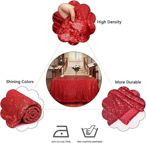 Eternal Beauty Red Square Sequin Tablecloth, Sparkly Overlay for Wedding Party Birthday Baby Shower Christmas 48"x48"