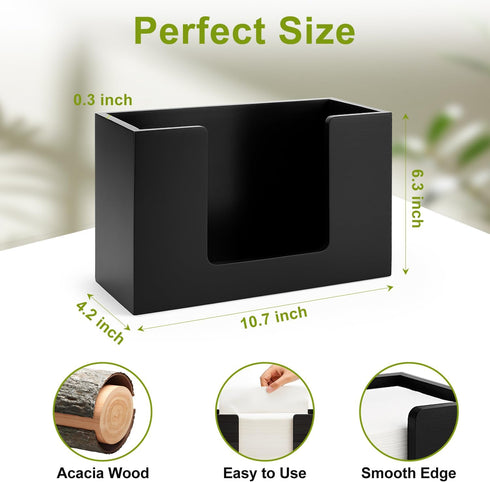 Hilislog Countertop Counter Wooden Paper Towel Dispenser Paper Towel Holder for Bathroom Black Napkin Holder Kitchen